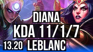 DIANA vs LEBLANC (MID) | 11/1/7, 1500+ games, 1.5M mastery, Legendary | NA Master | 13.20