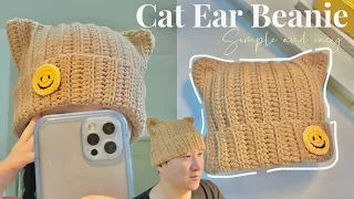 😸How To Crochet Cat Ear Beanie | Beanie Crochet Hat ✨