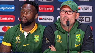 Siya Kolisi reacts to beating France in a nail-biter quarterfinal at the Rugby World Cup