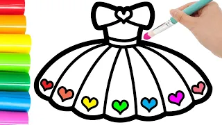 How to draw cute dress and color rainbow for kids