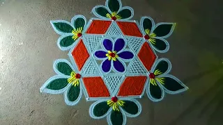 Easy rangoli flowers padi kolam5*3 chithirai madham kolam pandaga muggulu@KanishCreatives