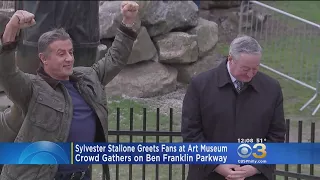 Sylvester Stallone Visits Rocky Statue, Greets Cheering Fans