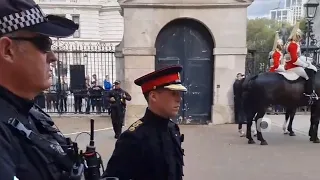 Blues and Royals Captain arrives for the End of Day Inspection at Horse Guards. 30.08.2023.