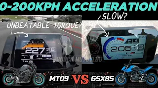 Yamaha MT09 🆚️ Suzuki GSX 8S | 0-200kph Acceleration | Top Speed Attempt 🔥