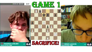 ROOK SACRIFICE!! Magnus Carlsen vs Denis Lazavik || Chessable Masters 2024 - G1