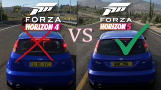 Forza Horizon 5 vs 4 gameplay and engine sounds comparison Ford Focus RS 2003