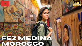 Explore Fez Medina Walking Tour  Morocco  🇲🇦 - 4K 60 FPS