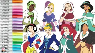 Disney Princess Coloring Book Compilation Cinderella Belle Pocahontas Jasmine Aurora Ariel Rapunzel