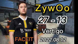 【CS:GO POV 】ZywOo（27-13）WITH apEX (Vertigo) @ FACEIT 2022.08.12