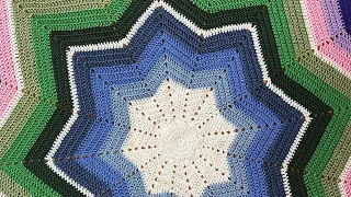 Left Hand: 2 Crochet Star Blankets Flat or Ruffled