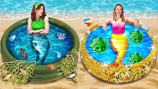 SEREIA RICA VS. POBRE 🧜‍♀️ Como ser uma sereia na escola✨ Truques Radicais, por 123 GO!