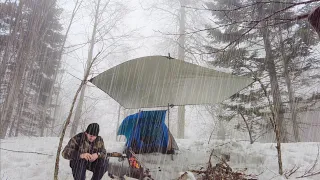 Snow Camping in a Tent Without a Stove in Storms and Rain