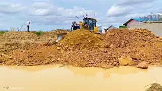 Amazing Plan Making New Road With SHANTUI DH17c2 Dozer Pushing Dirt And 12Wheels Truck Dumping Dirt