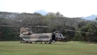 Royal Thai Army CH-47D Chinook engine run up and take off
