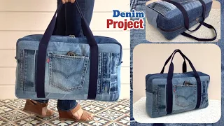 how to sew a large denim travel bag tutorial, sewing diy a large travel bag from old jeans,diy jeans