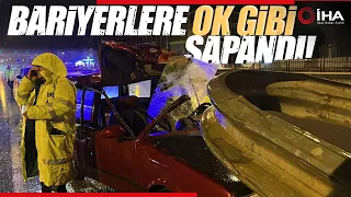 Düzce’de Trafik Kazası, Kontrolden Çıkan Otomobil Bariyerlere Sapladın