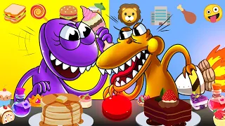 [Animation] Purple Vs Yellow!🥪Eating Emoji Foods challenge Mukbang! 🌈Rainbow Friends Emoji Challenge