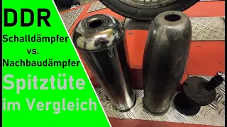 Simson Tuning Projekt S51 Zylinder | DDR Schalldämpfer im Nachbauauspuff und Spitztüte  im Vergleich