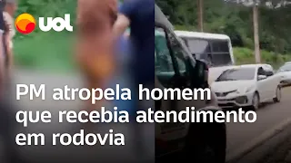 Homem é atropelado por PM enquanto recebia atendimento após acidente de moto; veja vídeo