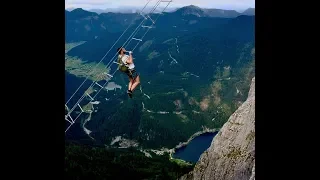 Grosser Donnerkogel via ferrata. Ladder to heaven klettersteig