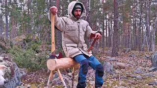 Bushcraft trip - Making bench, Swedish Axe, Meat and swedish firetorch