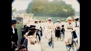 1899 London Ladies Cycling Display in London Victorian Time Machine - old video in color