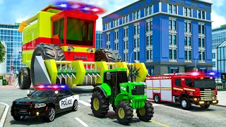 Emergency Vehicles VS Giant Harvester  | Wheel City Heroes (WCH) Police Truck Cartoon