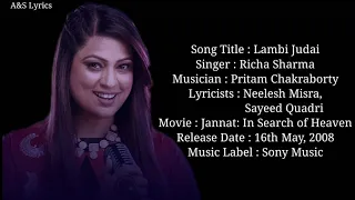 Lambi Judai (Char Dino Ka Pyaar O Rabba) Full Song With Lyrics By Richa Sharma