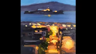 OIL PAINTING DEMO san francisco CITYSCAPE alcatraz at dusk