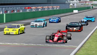 Ferrari F1 2018 vs All Bugatti Supercars - Monza