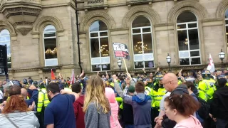 Scousers chasing the horrible EDL out of their city! Scouse not English! Racists not welcome!