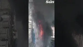 Massive raging fire rips through a Tianjin building in China #shorts