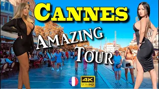 Cannes, France, Place festivals and Congresses of Cannes - 4k UHD 60fps walking tour- with Subtitles