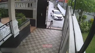 Woman drops gate on the street