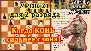 Когда Конь сильнее Слона! - Урок 21 для 2 разряда - Шахматы.