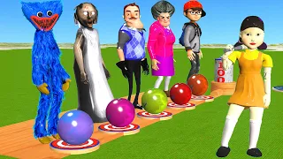 Scary Teacher 3D vs Squid Game Bowling vs Honeycomb Candy Shape 5 Times Challenge 3 Neighbor Lost