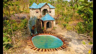 Ancient Skill : Build Swimming Pool  And Water Slide  For Two Story Beautiful Mud House