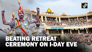 Beating retreat ceremony at Attari-Wagah border on eve of Independence Day 2023