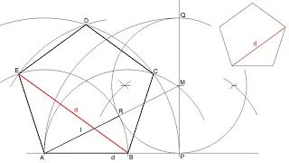 How to draw a regular pentagon knowing the length of its diagonal