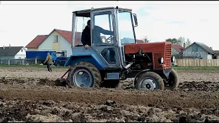 Пахота по навозу на самодельном тракторе  с дизелем  Mercedes. Homemade tractor