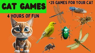 CAT TV - Ultimate Cat Games Compilation [4 HOURS IN 4K] - Bugs, Spiders, Dragon-fly, Cockroach...