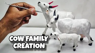 Sculpting clay: Making Cow Family with clay / Clay Animals Art