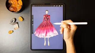 Procreate Digital Fashion illustration tutorial:  Coutre ombré dress, with Procreate on iPad Pro