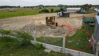 Nice Landfill New Project  Powerful BulldozerSpreading  Soil and Dump Truck Unloading Soil