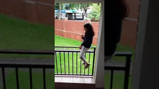 Climbing down a balcony