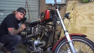 How to kick start a 1978 Harley Davidson Shovelhead chopper -KICK ONLY-