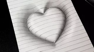 Easy Drawing! How to Draw 3d Heart with Lines - Pencil Drawing