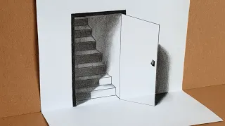 HOW TO DRAW TRICK ART ON PAPER? Sensational Door Illusion- Magic Perspective With Pencil