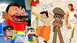 GTA5: Evil Shinchan Kidnapped Kicko, Franklin,Oggy & Jack Play Meteor Ramp Challenge