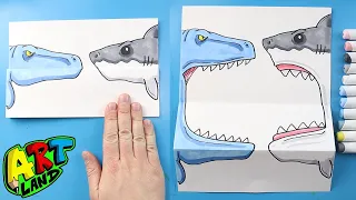 How to Draw a Mosasaurus vs Megalodon Surprise Fold